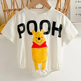 Newborn Baby Boys Girls Rompers+Sock+Hat 3pcs Set Cartoon Mickey Pooh Donald Duck Print Cotton Clothes Jumpsuit Infant Bodysuits