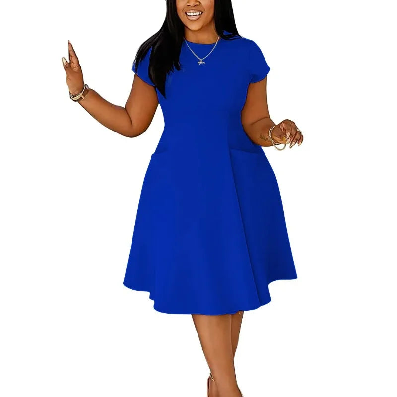 L-4XL Plus Size Clothes Dresses Women Robes Spring Summer Short Sleeve Street Style Casual 3XL Big Size Oversized Midi Dress