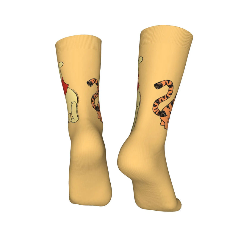 Winnie The Pooh Group Hug Socks Men Women Polyester Funny Happy Eeyore Piglet Tigger Harajuku Middle Tube Socks Gift Stockings