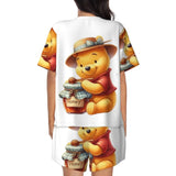 Custom Winnie The Pooh Pajama Sets Womens 2 Piece Short Sleeve Pjs Shorts Sleepwear