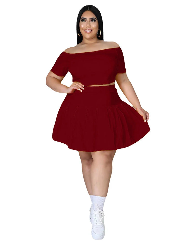 5xl Plus Size Women Clothing Wholesale Summer Outfits Crop Tops and Pleated Skirt Tracksuit Sweet Dress Suits Dropshipping