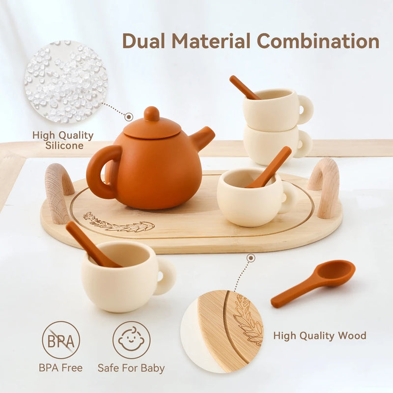 Wooden Afternoon Tea Set Toys,Early Educational Toys for Toddlers,Kitchen Accessories Afternoon Tea Party Food Play Girls Toys
