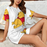 Custom Winnie The Pooh Pajama Sets Womens 2 Piece Short Sleeve Pjs Shorts Sleepwear