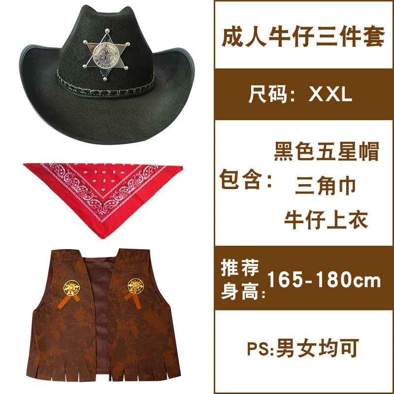 Wild West Cosplay Western Cowboy Cowgirl Costume Halloween Dress Up Clothes for Adult Kids Role Play Party Fancy Outfits Gifts