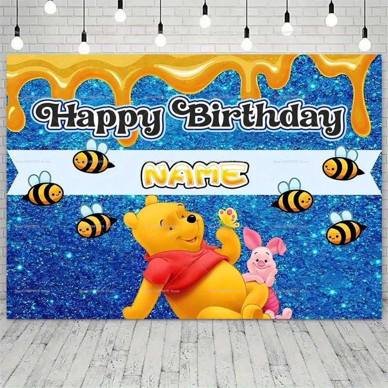 Custom Cartoon Winnie the Pooh Photography Background Personalized Name Children Birthday Decoration Party Supplies Banner