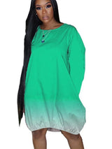 New XL Plus Size Women's Clothing from Europe and America; Casual Gradient Long Sleeve Dress