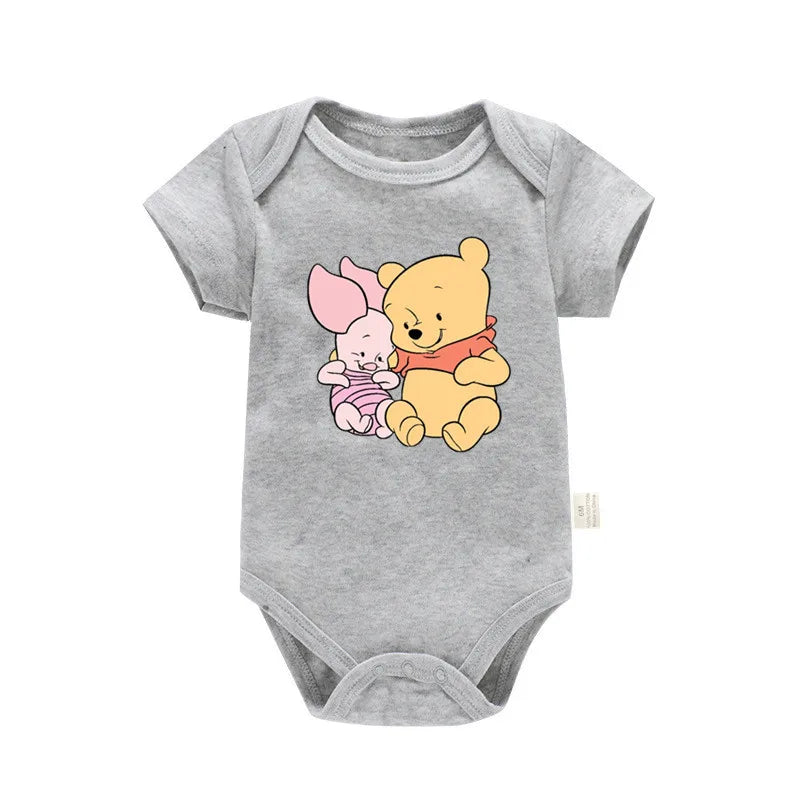 Cute Winnie the Pooh Bear Cartoon Toddler Jumpsuit Baby Girl Boy Black Cotton Clothes Kawaii Summer Newborn Baby Romper