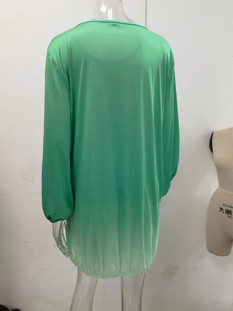 New XL Plus Size Women's Clothing from Europe and America; Casual Gradient Long Sleeve Dress