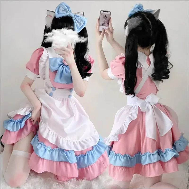 2025 Summer S-4XL Size Super Cute Big Lolita Dress Women's Clothing Pink and Blue Cute Dress Maid Outfit  Cosplay