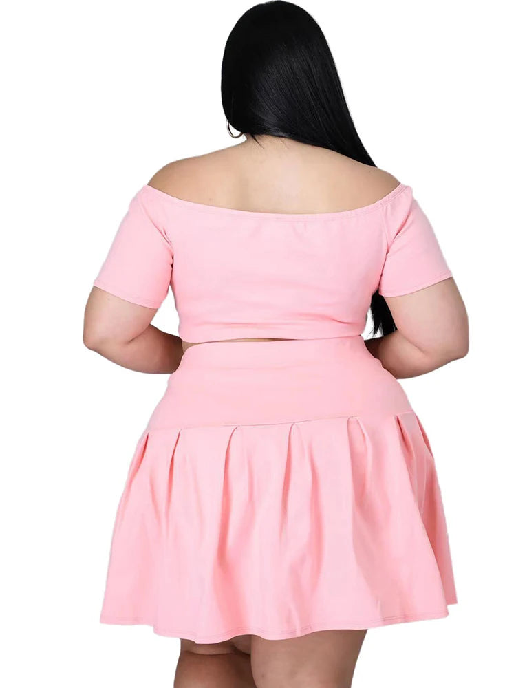 5xl Plus Size Women Clothing Wholesale Summer Outfits Crop Tops and Pleated Skirt Tracksuit Sweet Dress Suits Dropshipping