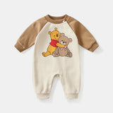 MINISO Winnie the Pooh Baby Color Matching Spring Newborn Climbing Clothes Long Sleeve Soft Cotton Kawaii Bodysuit 0-1 Years