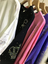 XL-4XL Plus Size T-shirts for Women Crown Rhinestone Luxury Loose Summer Short Sleeve Tops Womens Clothing Занзеа Женская Одежда