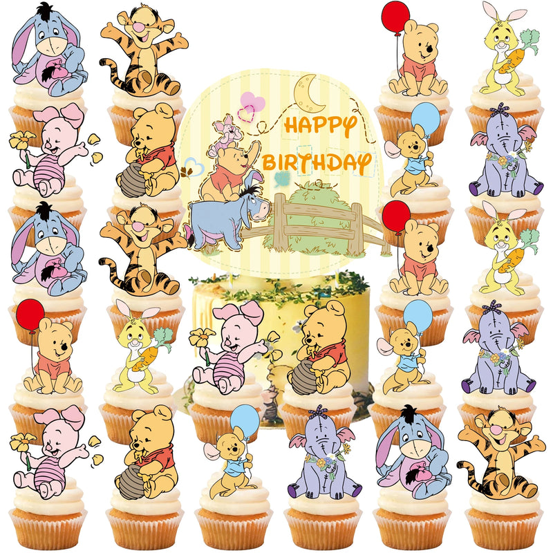 25pcs Winnie the Pooh Cake Topper、Cupcake Toppers, Winnie the Pooh Birthday Decorations，Winnie the Pooh Theme Party Supplies, Po
