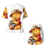 Custom Winnie The Pooh Pajama Sets Womens 2 Piece Short Sleeve Pjs Shorts Sleepwear