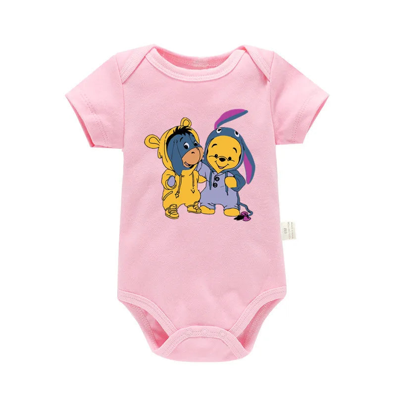 Cute Winnie the Pooh Bear Cartoon Toddler Jumpsuit Baby Girl Boy Black Cotton Clothes Kawaii Summer Newborn Baby Romper