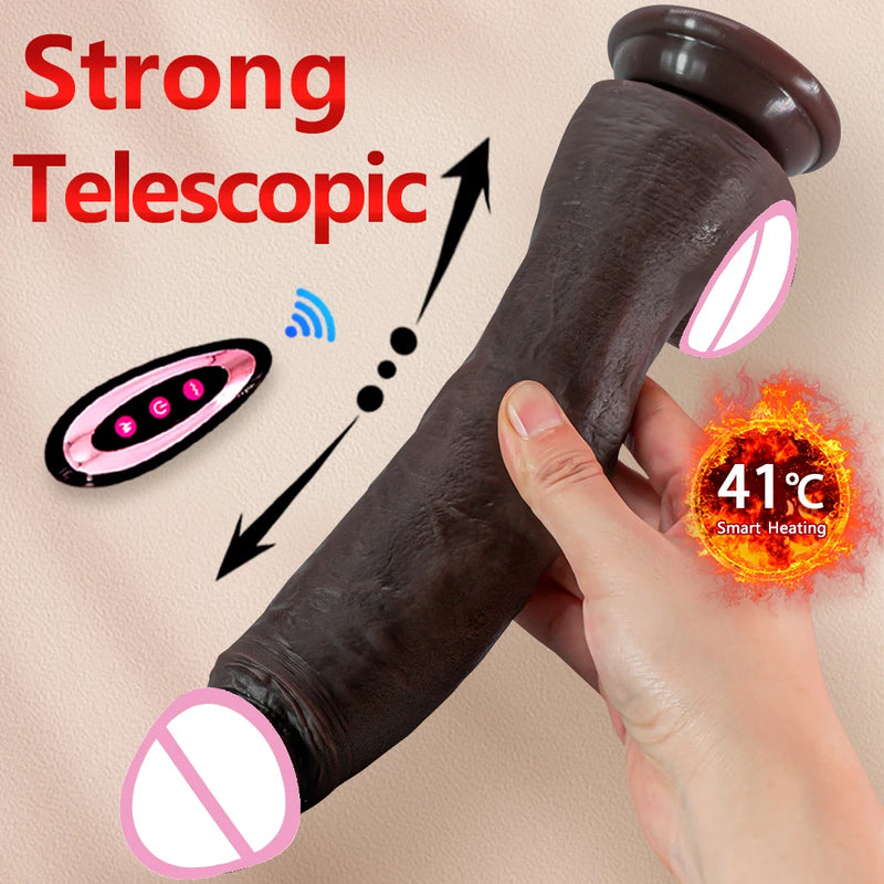 10.6in Long Realistic dildo Black vibrator penis telescopic Swing Heating silicone dildo remote control Dildo Vibrator for women