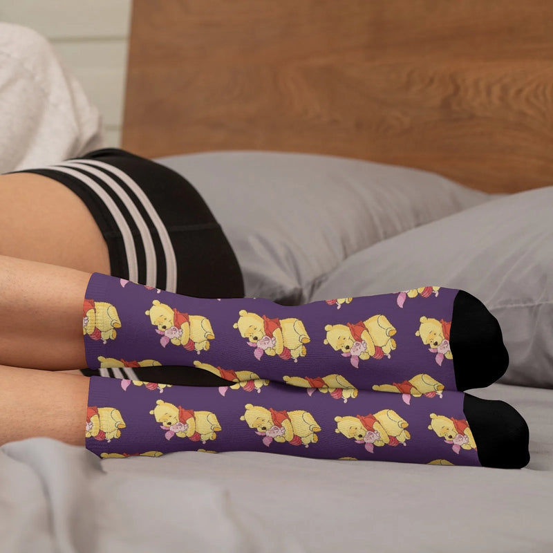 Novelty funny Winnie the Pooh print compression socks men's socks Harajuku retro soft and comfortable happy crazy party gift