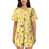 Custom Winnie The Pooh Pajama Sets Womens 2 Piece Short Sleeve Pjs Shorts Sleepwear
