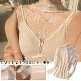 S-XL New Women Floral Lace Shirt Spring Autumn Long Sleeve Sexy Mesh Bottoming Shirts Mock Neck Blouse T-Shirt Pullover Top