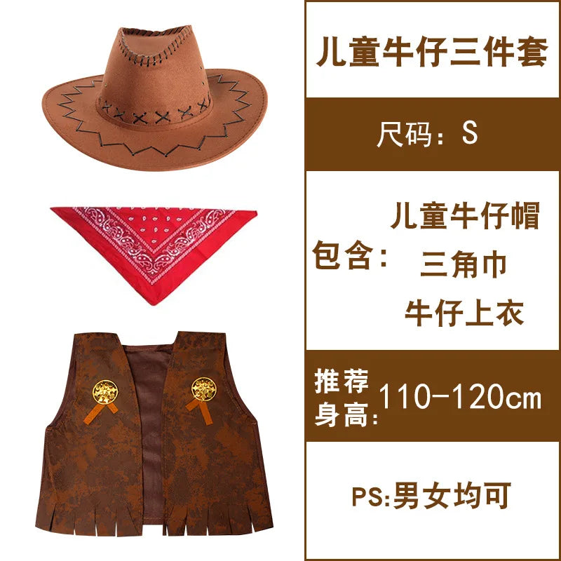 Wild West Cosplay Western Cowboy Cowgirl Costume Halloween Dress Up Clothes for Adult Kids Role Play Party Fancy Outfits Gifts