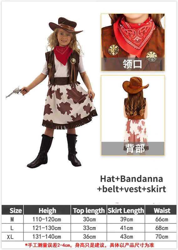 Wild West Cosplay Western Cowboy Cowgirl Costume Halloween Dress Up Clothes for Adult Kids Role Play Party Fancy Outfits Gifts