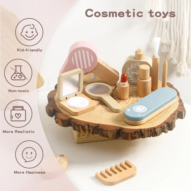 Wooden Baby Toys Simulation Cosmetics Set Pretend Makeup Toys Girls Playing House Game Children Early Education Montessori Toys