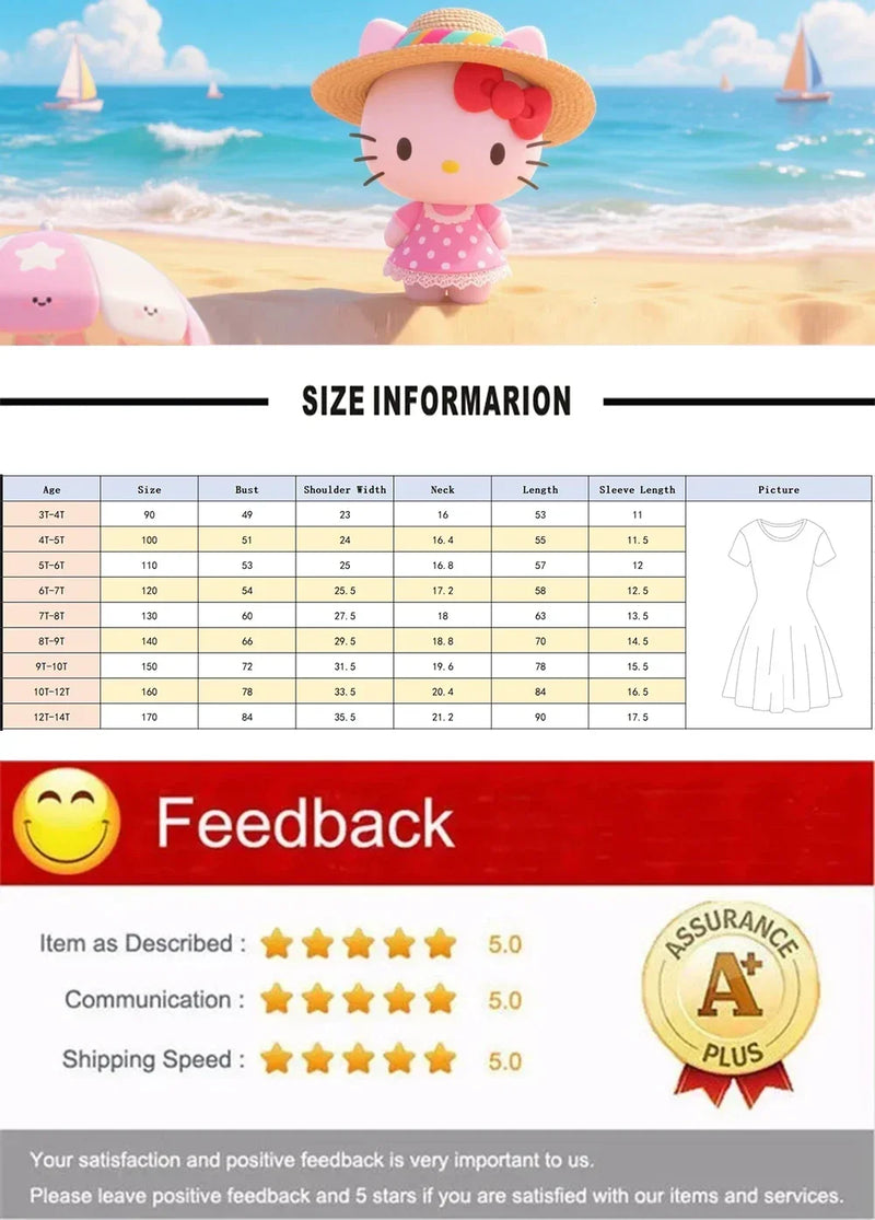 2025 MINISO New Summer Kids Girls Dress Cute Winnie the Pooh 3D Print Clothes Harajuku Short Sleeve Performance Casual Clothes
