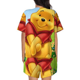 Custom Winnie The Pooh Pajama Sets Womens 2 Piece Short Sleeve Pjs Shorts Sleepwear
