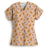Winnie The Pooh Clinic Hospital Nurse Workwear Teeth 3D Printing T-shirt Women's V-neck Pocket Medical Clothing Nursing Top Work