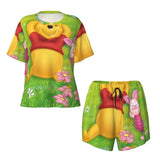 Custom Winnie The Pooh Pajama Sets Womens 2 Piece Short Sleeve Pjs Shorts Sleepwear