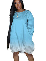 New XL Plus Size Women's Clothing from Europe and America; Casual Gradient Long Sleeve Dress