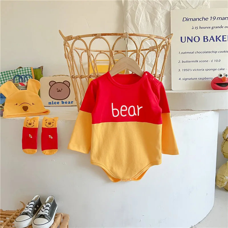 Winnie The Pooh Bear Baby Bodysuit Newborn Long Sleeve Romper Toddler Boys Girls Jumpsuit Clothes K3529