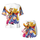 Custom Winnie The Pooh Pajama Sets Womens 2 Piece Short Sleeve Pjs Shorts Sleepwear