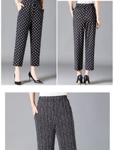 XL-8XL Plus Size Women Harem Pants Casual Elastic High Waist Pants Print Middle Aged Women Loose Straight Pants Mom Trousers