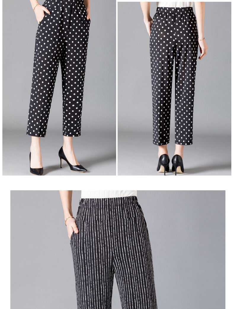 XL-8XL Plus Size Women Harem Pants Casual Elastic High Waist Pants Print Middle Aged Women Loose Straight Pants Mom Trousers