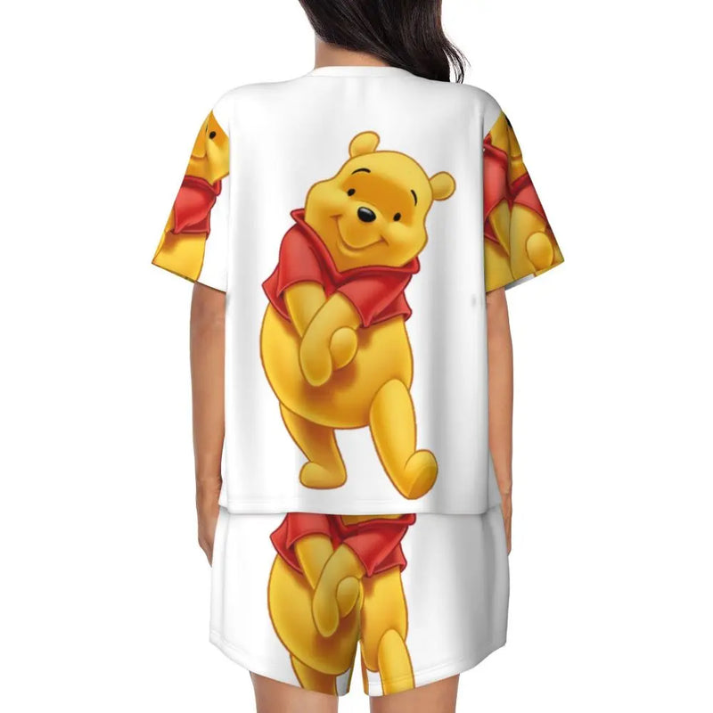 Custom Winnie The Pooh Pajama Sets Womens 2 Piece Short Sleeve Pjs Shorts Sleepwear