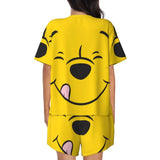 Custom Winnie The Pooh Pajama Sets Womens 2 Piece Short Sleeve Pjs Shorts Sleepwear