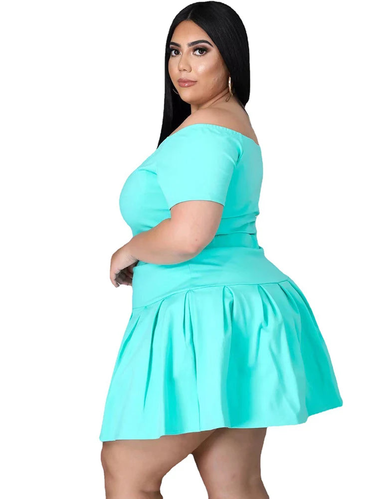 5xl Plus Size Women Clothing Wholesale Summer Outfits Crop Tops and Pleated Skirt Tracksuit Sweet Dress Suits Dropshipping