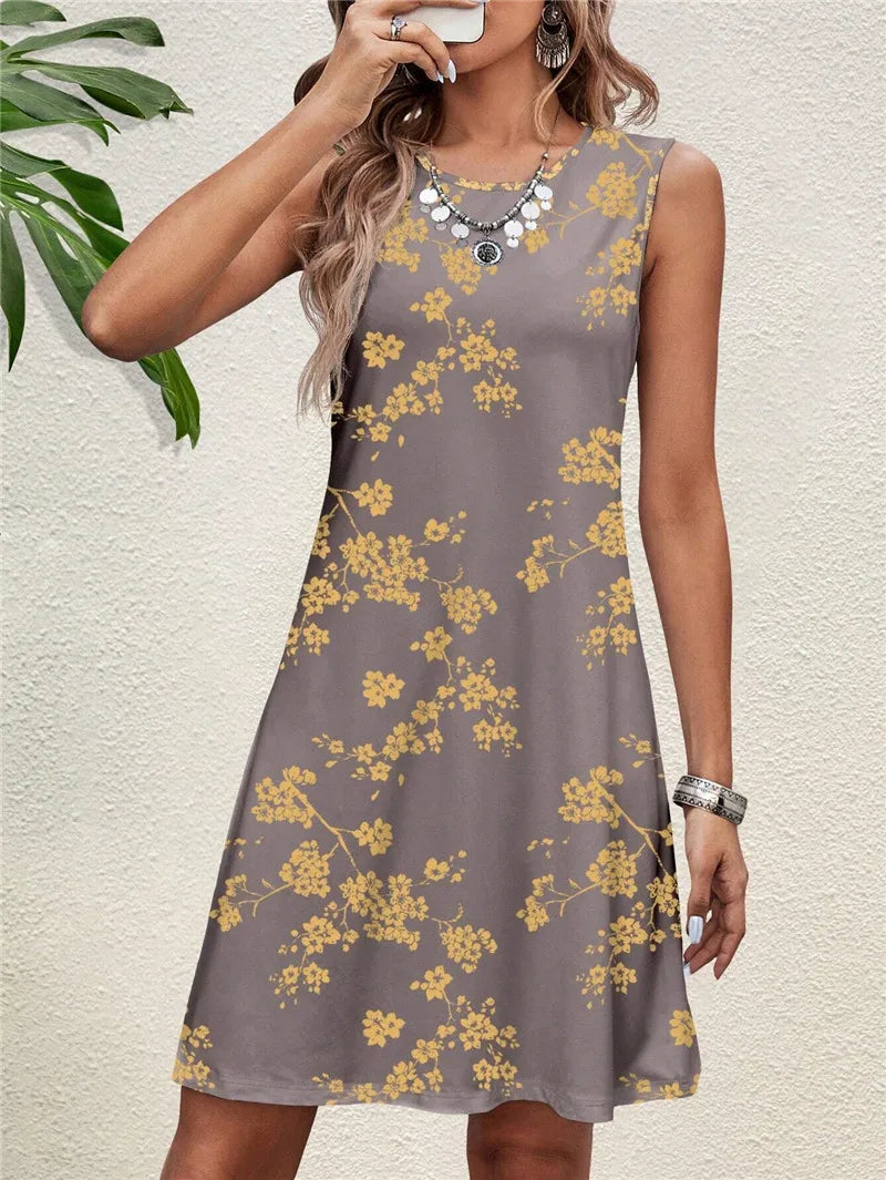 3XL Large Size Women Clothing Floral Street Mini Dresses Summer Sleeveless 3d Printing Ladies Casual Dress