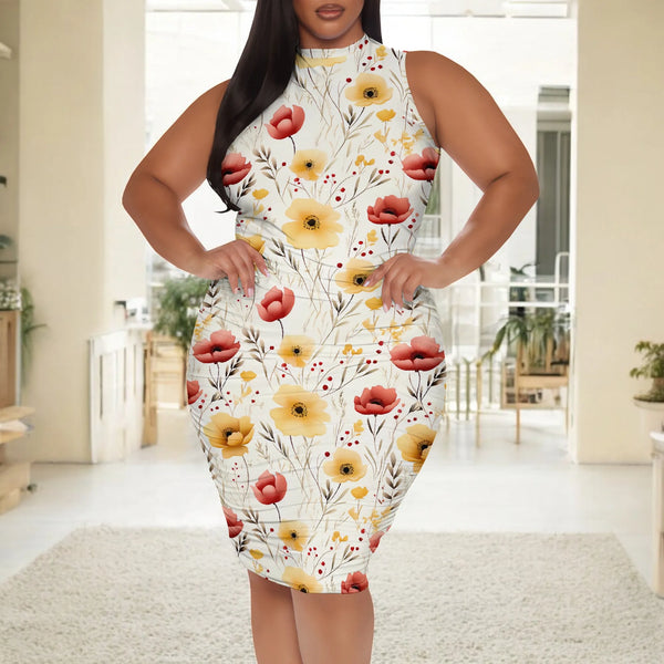 XL-6XL Plus Size Women's Elegant Floral Print Summer Bodycon Dress - Perfect for Garden Parties & Holiday Events