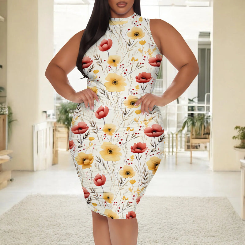 XL-6XL Plus Size Women's Elegant Floral Print Summer Bodycon Dress - Perfect for Garden Parties & Holiday Events