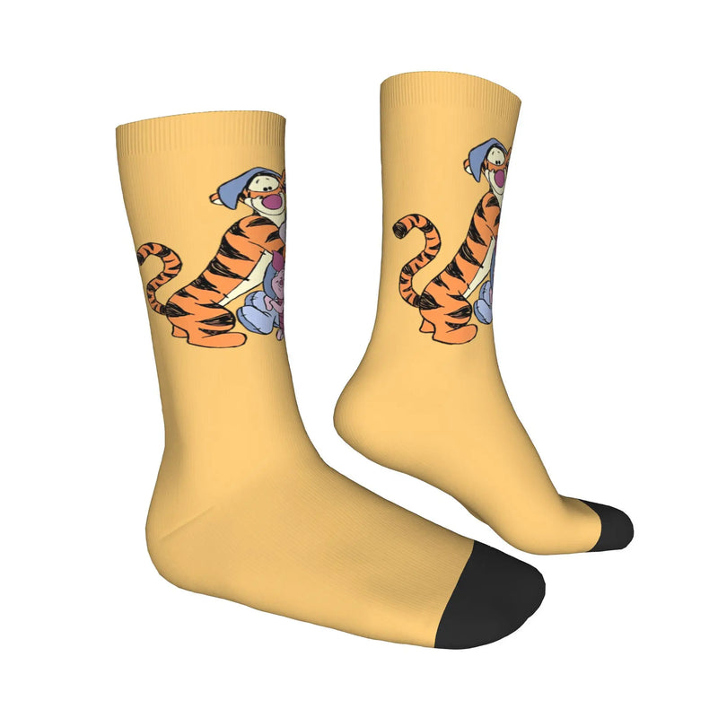 Winnie The Pooh Group Hug Socks Men Women Polyester Funny Happy Eeyore Piglet Tigger Harajuku Middle Tube Socks Gift Stockings