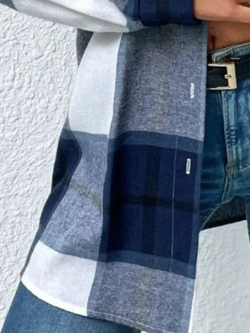 Women's Plus Size 1XL-5XL New Casual Checker Printed Shirt with Button Flip Collar Fashion Commuter Long Sleeved Shirt