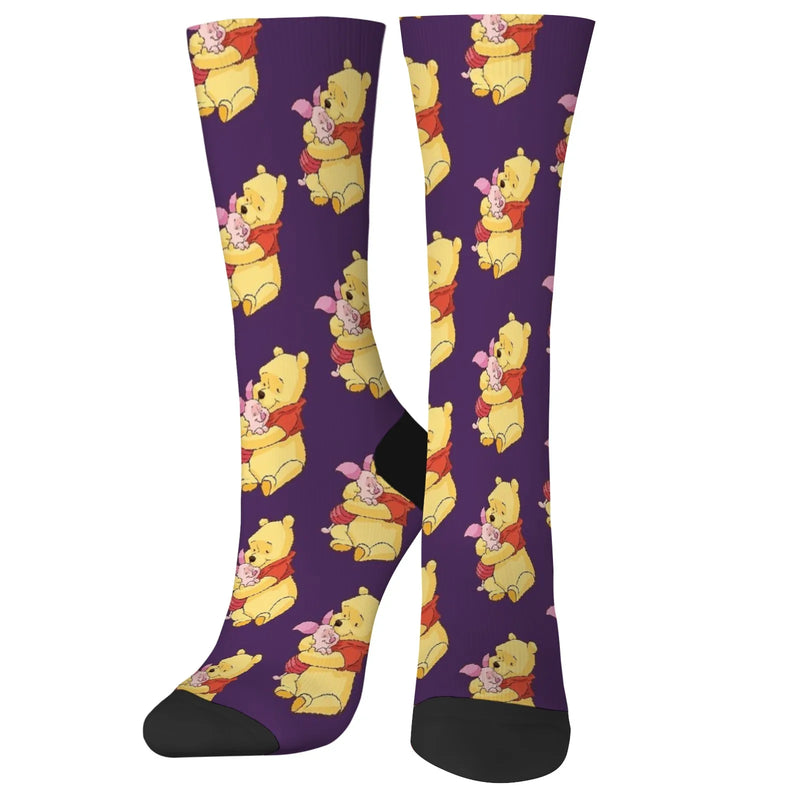 Novelty funny Winnie the Pooh print compression socks men's socks Harajuku retro soft and comfortable happy crazy party gift