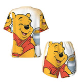 Custom Winnie The Pooh Pajama Sets Womens 2 Piece Short Sleeve Pjs Shorts Sleepwear