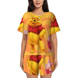 Custom Winnie The Pooh Pajama Sets Womens 2 Piece Short Sleeve Pjs Shorts Sleepwear