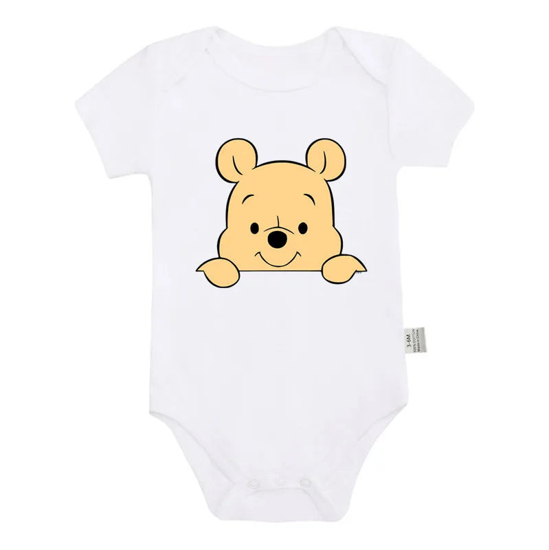 Cartoon Winnie the Pooh Print Baby Clothes Cotton Bodysuit Summer Short Sleeve Newborn Boys Girls Jumpusuit