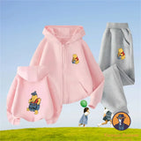 Winnie The Pooh Spring Autumn Cute 2Pcs Casual Hoodie+Pants Tracksuits 3-14 Years Boys Girls Outfits Children Clothes