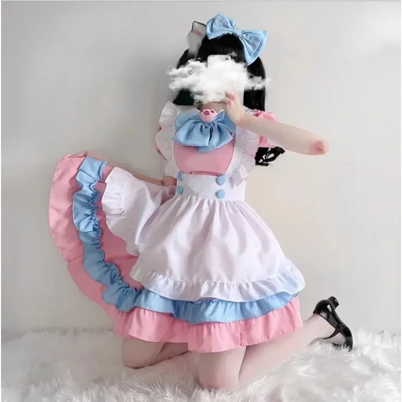 2025 Summer S-4XL Size Super Cute Big Lolita Dress Women's Clothing Pink and Blue Cute Dress Maid Outfit  Cosplay