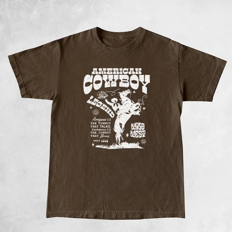 American Cowboy Women 70s Retro Oversized T Shirt Western Cowgirl Vintage Graphic T-Shirts Tees Hippie Boho Fashion Tshirt Tops